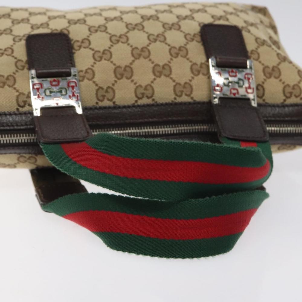 GUCCI GG Canvas Web Sherry Line Hand Bag Beige Silver 145759 Auth 119676 - Picture 7 of 16